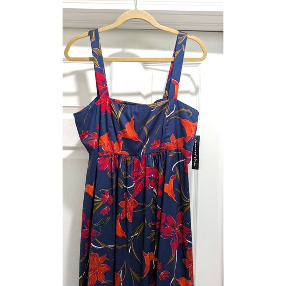 NWT Clover & Sloane Womens Maxi Sundress 14 Empire Navy Red Dark Floral Beachy - Picture 9 of 14